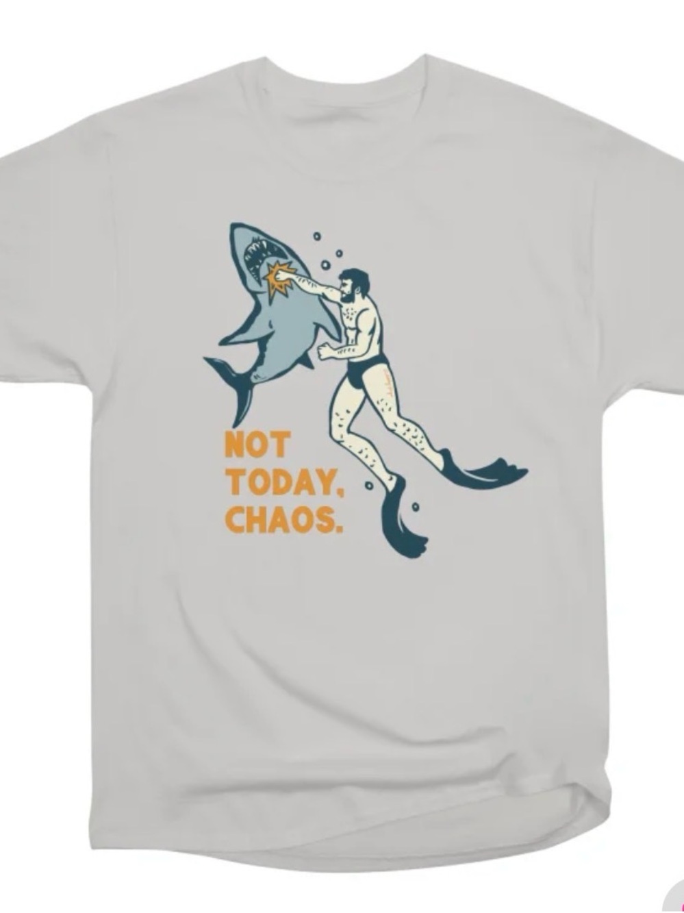 Threadless Light Gray 'Not Today, Chaos' Shark & Diver Graphic Tee